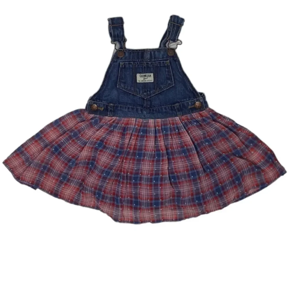OSHKOSH B'GOSH red plaid denim‎ jumper dress vestbak 2T